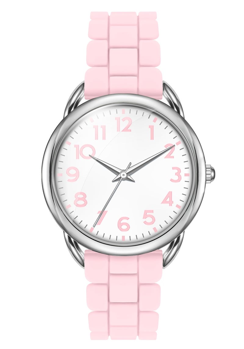 Bisley Women Watch Pink Silicone Strap White Dial Easy to Read Watch - Image 2