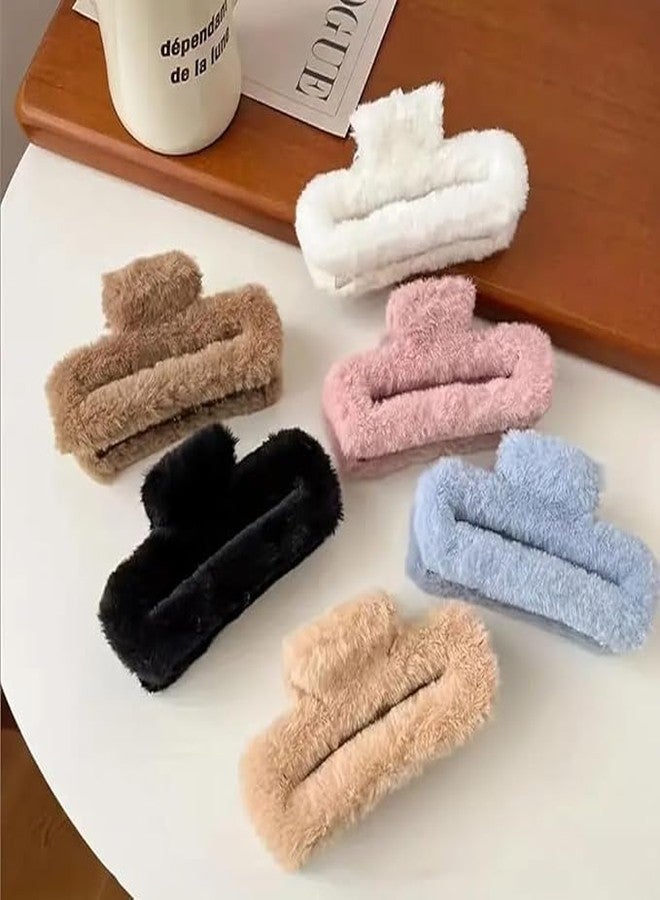 Bloriza Luxurious 6-Pack Fur Clutchers for Women & Girls | Furry Claw Clip Set for Hair | Long Fur Hair Clips (Random Color) (pack of 6) - Image 3