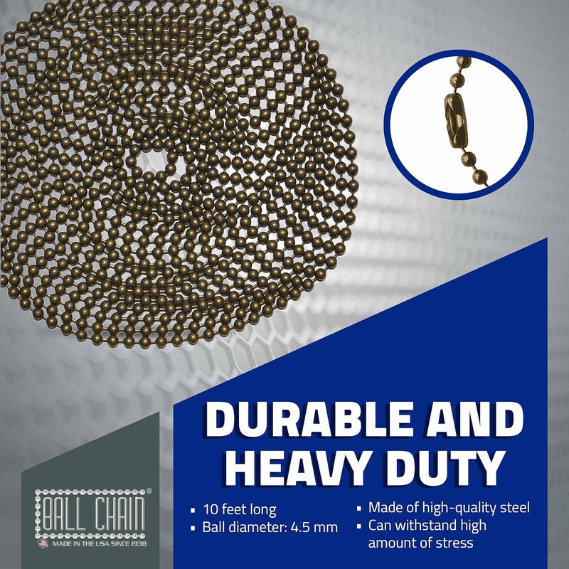 BALL CHAIN Number 6 Medieval Brass - 10 Foot Long Bead Chain - 3.2 mm in Diameter - 10 Matching Connectors - Ceiling Fan - Image 2