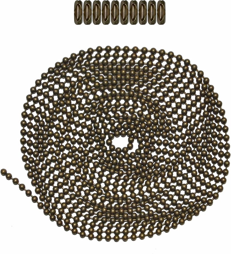 BALL CHAIN Number 6 Medieval Brass - 10 Foot Long Bead Chain - 3.2 mm in Diameter - 10 Matching Connectors - Ceiling Fan - Image 1