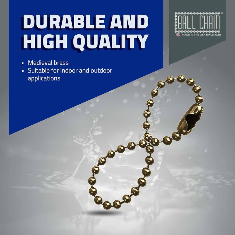 BALL CHAIN Number 6 Medieval Brass - 10 Foot Long Bead Chain - 3.2 mm in Diameter - 10 Matching Connectors - Ceiling Fan - Image 3