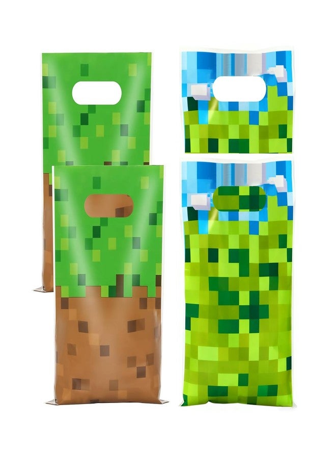 Rexinc 40Pcs Pixel Video Game Theme Party Favor Bags, Gift Treat Bags Boom Plastic Candy Snack Bag with Handles for Kids Boys Girls Gamers Birthday Party Supplies (Green&Brown 20pcs, Green&Blue 20pcs - Image 1