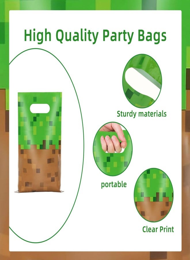 Rexinc 40Pcs Pixel Video Game Theme Party Favor Bags, Gift Treat Bags Boom Plastic Candy Snack Bag with Handles for Kids Boys Girls Gamers Birthday Party Supplies (Green&Brown 20pcs, Green&Blue 20pcs - Image 4