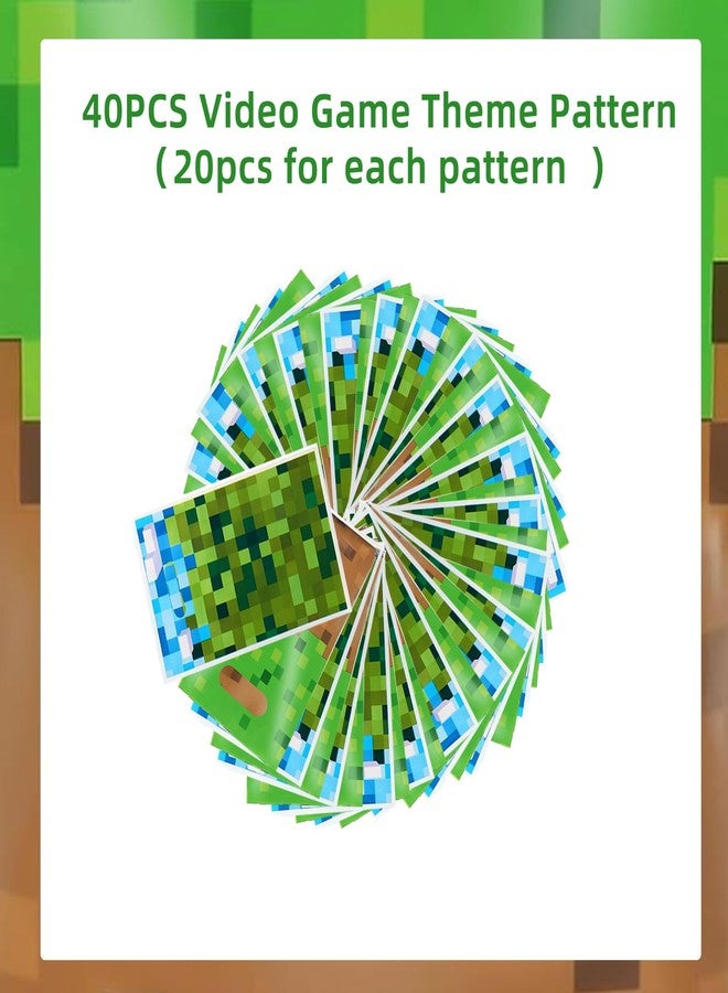 Rexinc 40Pcs Pixel Video Game Theme Party Favor Bags, Gift Treat Bags Boom Plastic Candy Snack Bag with Handles for Kids Boys Girls Gamers Birthday Party Supplies (Green&Brown 20pcs, Green&Blue 20pcs - Image 3