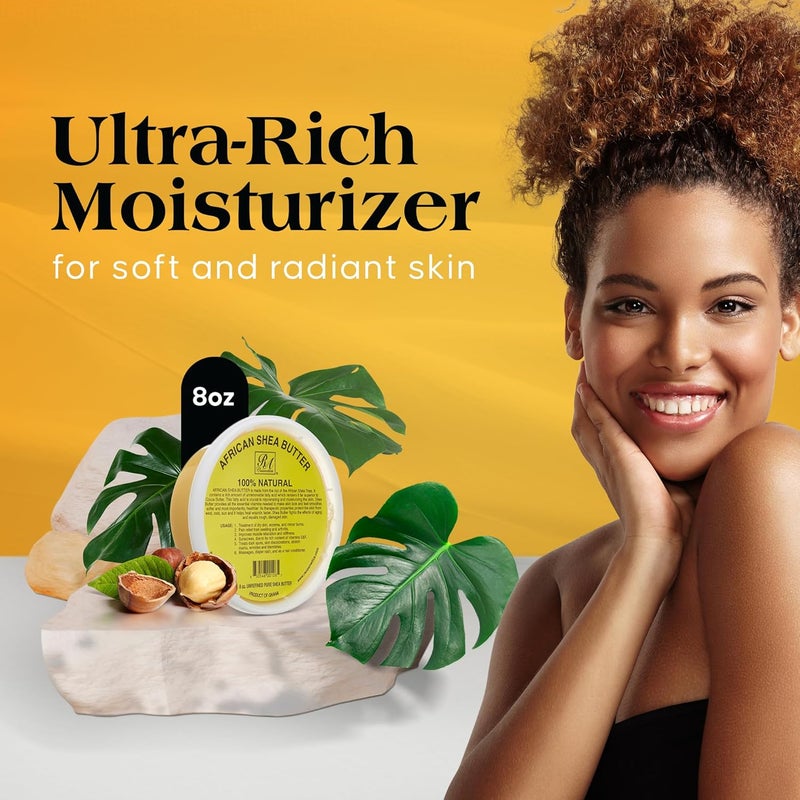 RA COSMETICS زبدة الشيا الأفريقية 100% الطبيعية من RA Cosmetics - 8 أونصات زبدة مرطبة للجسم - Image 2