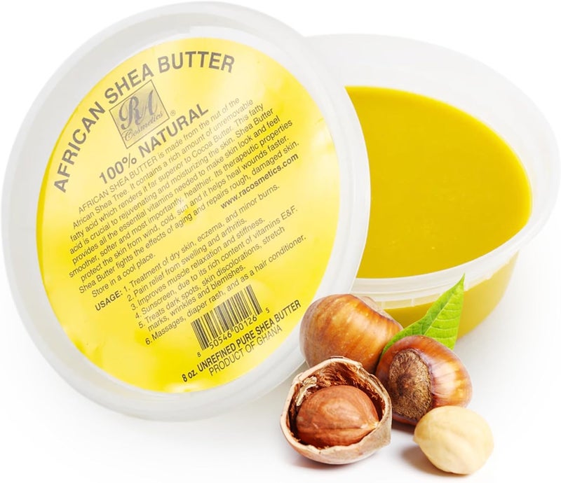 RA COSMETICS زبدة الشيا الأفريقية 100% الطبيعية من RA Cosmetics - 8 أونصات زبدة مرطبة للجسم - Image 1
