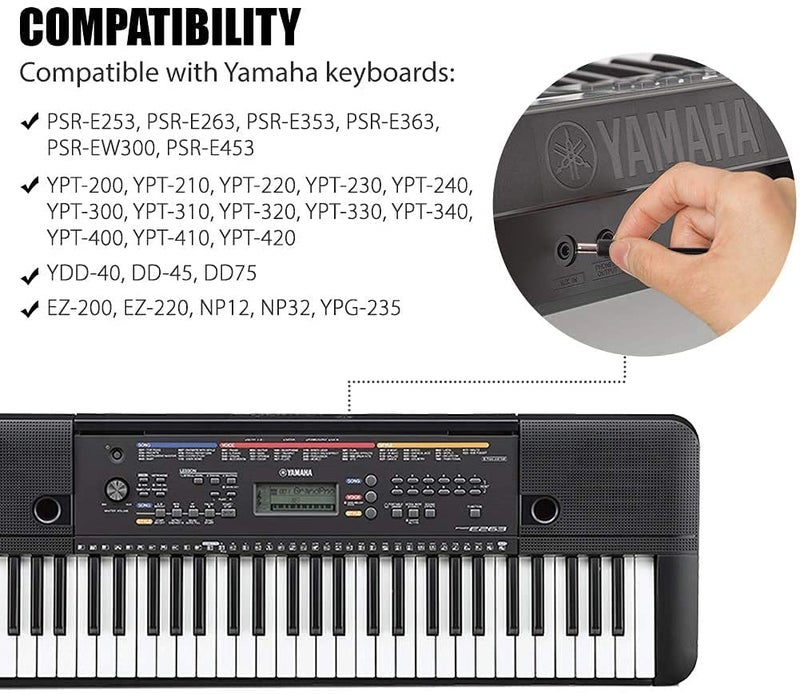Foxmicro محول FOXMICRO متوافق مع محول Yamaha PA130B لأجهزة Yamaha Psr-F50، F51، E243، E253، E263، E343، E353، E363، أسود - Image 3