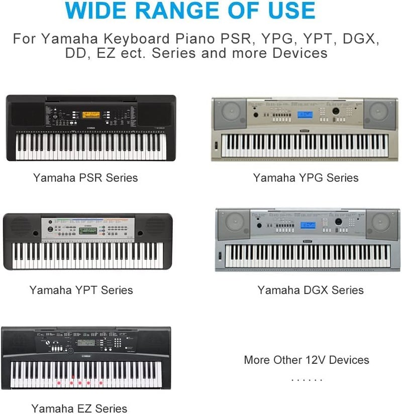 Foxmicro محول FOXMICRO متوافق مع محول Yamaha PA130B لأجهزة Yamaha Psr-F50، F51، E243، E253، E263، E343، E353، E363، أسود - Image 1