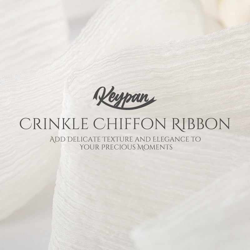Keypan Ivory Chiffon Crinkle Ribbon 3 Inch Handmade Fabric Silk Ribbons for Bridal Flower Bouquet Wedding Decor Gift Wrapping 2 Rolls 6 Yd - Image 3