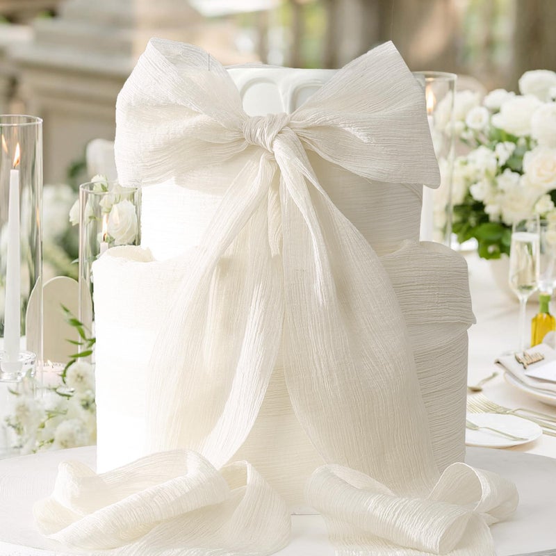 Keypan Ivory Chiffon Crinkle Ribbon 3 Inch Handmade Fabric Silk Ribbons for Bridal Flower Bouquet Wedding Decor Gift Wrapping 2 Rolls 6 Yd - Image 4