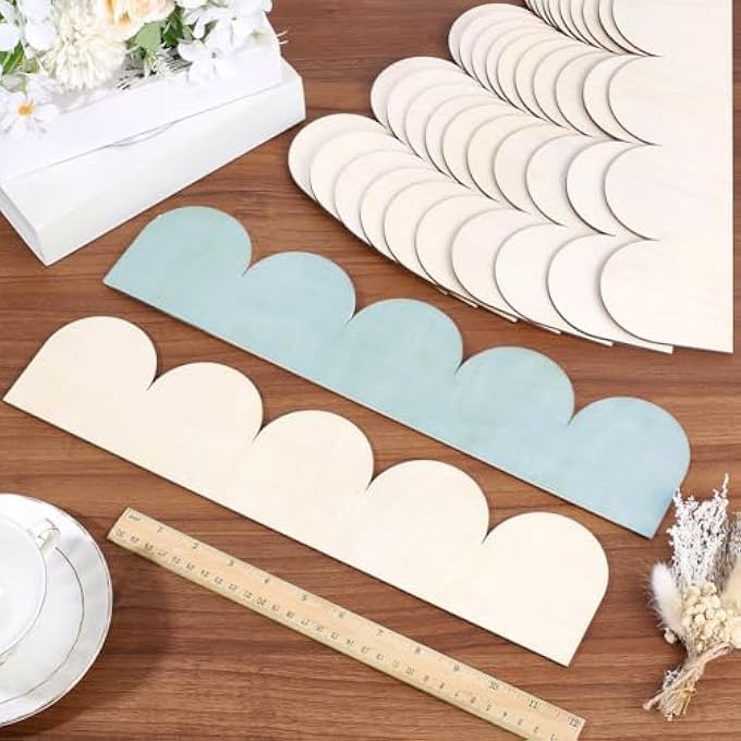 12PCS 3.5 X 15.7 INCH UNFINISHED WOODEN TRIM SCALLOPED BORDER TRIM OLD LACE WOVEN BLANK WOOD DECORATIVE TILE FOR HOME WALL CABINET SHELF WINDOW DOOR DOLLHOUSES PHOTO FRAME DIY DECOR - Image 2