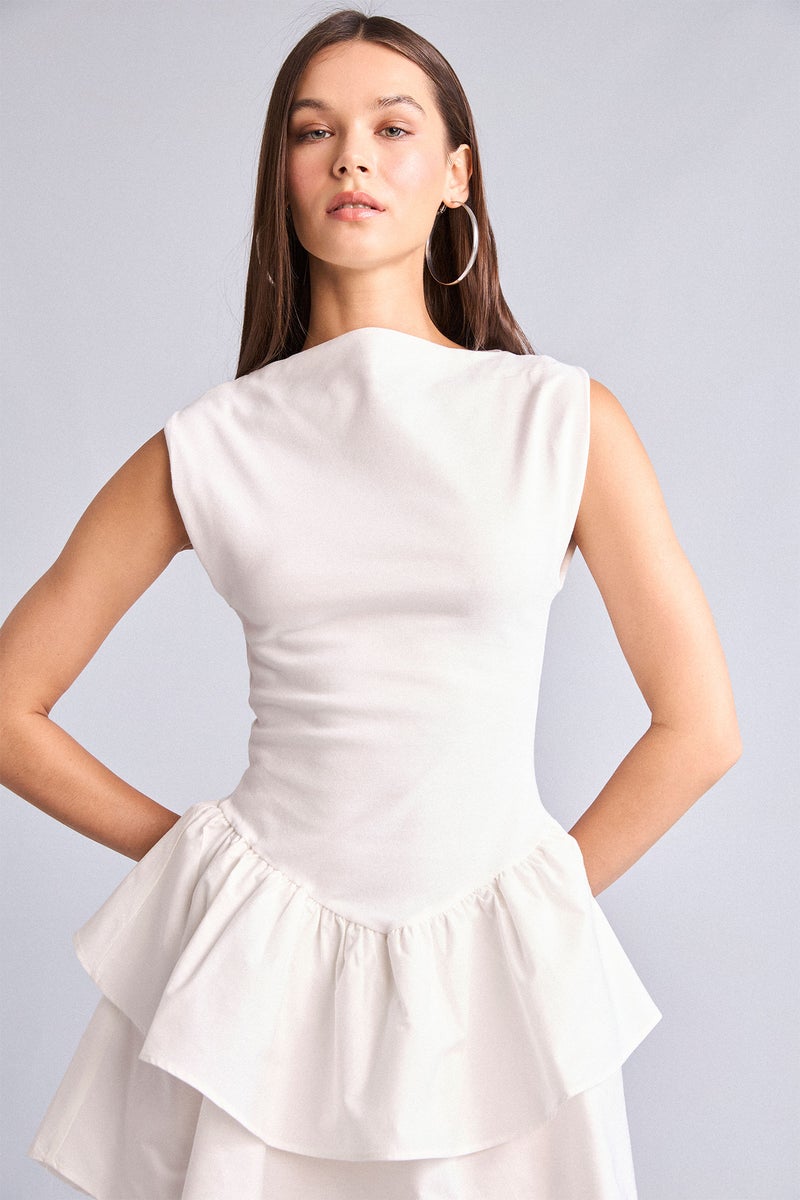 DeFacto White Woman Boat Collar Ribana Sleeveless Dress Casual - Image 3