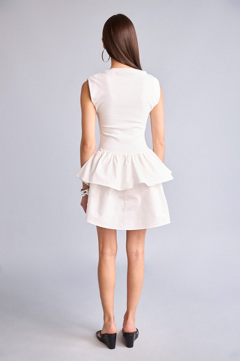 DeFacto White Woman Boat Collar Ribana Sleeveless Dress Casual - Image 5