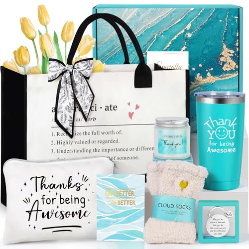 Suhctuptx Thank You Gifts for Women Employee Appreciation Gifts Appreciation Gift for Coworkers Teachers Employees Gratitude Basket with Canvas Tote Bag Thank You for Being Awesome Tumbler - Image 1