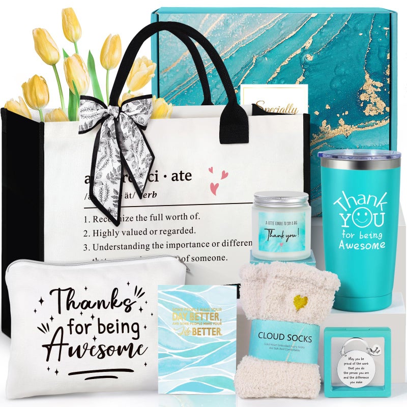 Suhctuptx Thank You Gifts for Women Employee Appreciation Gifts Appreciation Gift for Coworkers Teachers Employees Gratitude Basket with Canvas Tote Bag Thank You for Being Awesome Tumbler - Image 2