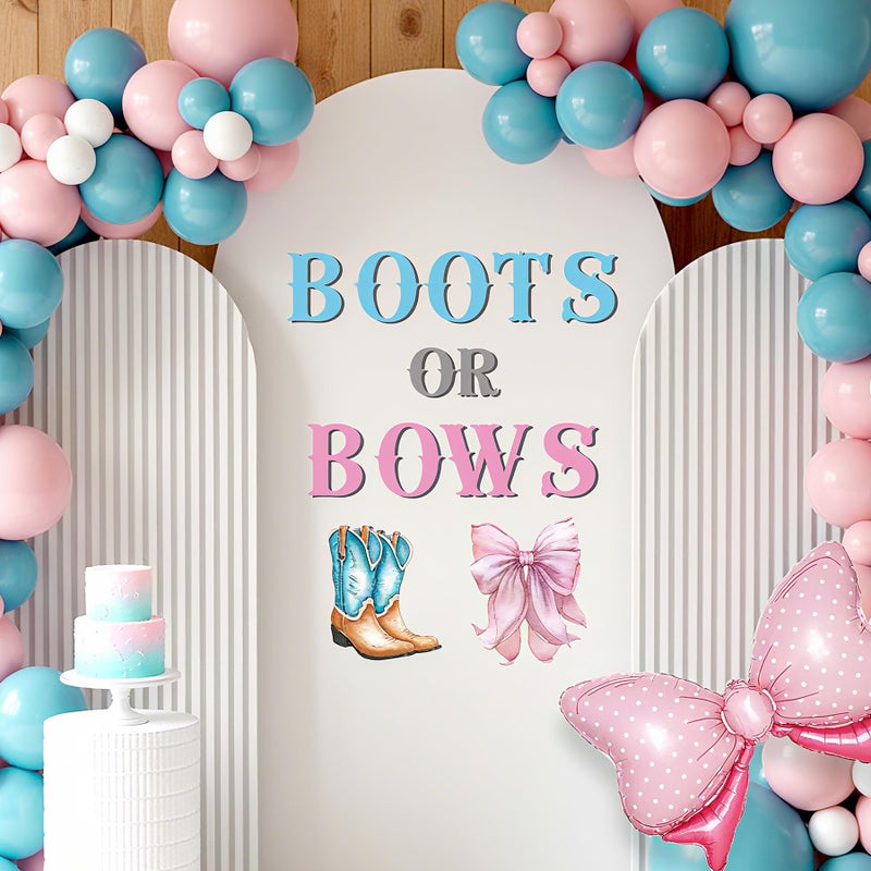 Dvehdbay Boots or Bows Gender Reveal Decorations - Gender Reveal Stickers Boy or Girl, Boots or Bows Decal Sign for Balloons Arch Backdrop, Cowgirl Party Decorations, Bow Stickers for Wall (Not Balloon Arch) - Image 2