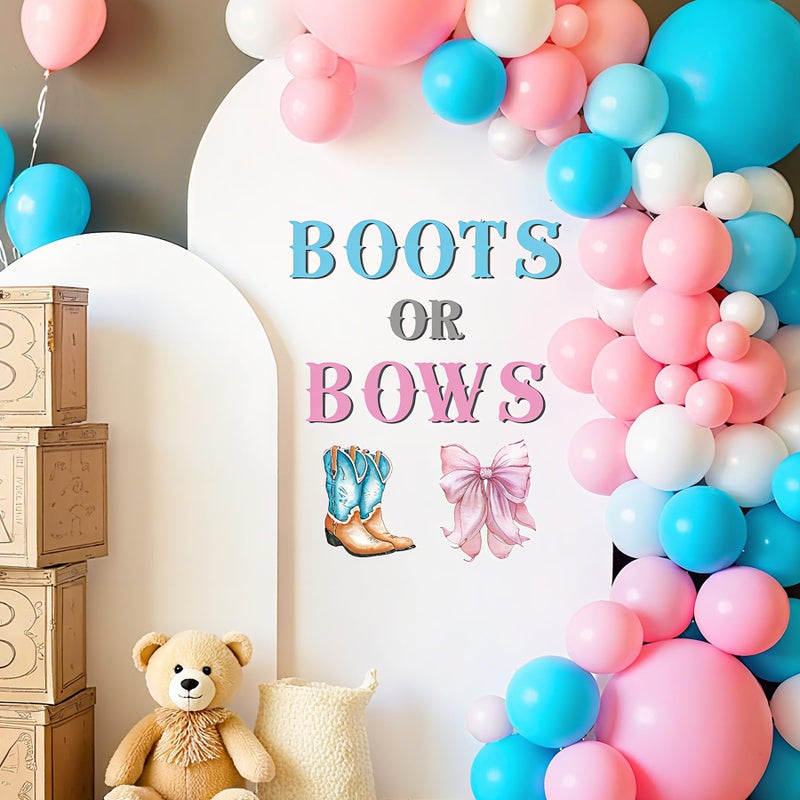Dvehdbay Boots or Bows Gender Reveal Decorations - Gender Reveal Stickers Boy or Girl, Boots or Bows Decal Sign for Balloons Arch Backdrop, Cowgirl Party Decorations, Bow Stickers for Wall (Not Balloon Arch) - Image 4