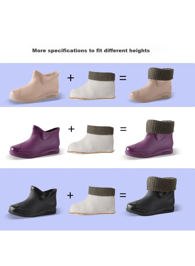 Footoppo Women's Short Plush Lined Rain Boots Waterproof Non-slip Warm Rubber Shoes Adult Women's Water Shoes - Image 2