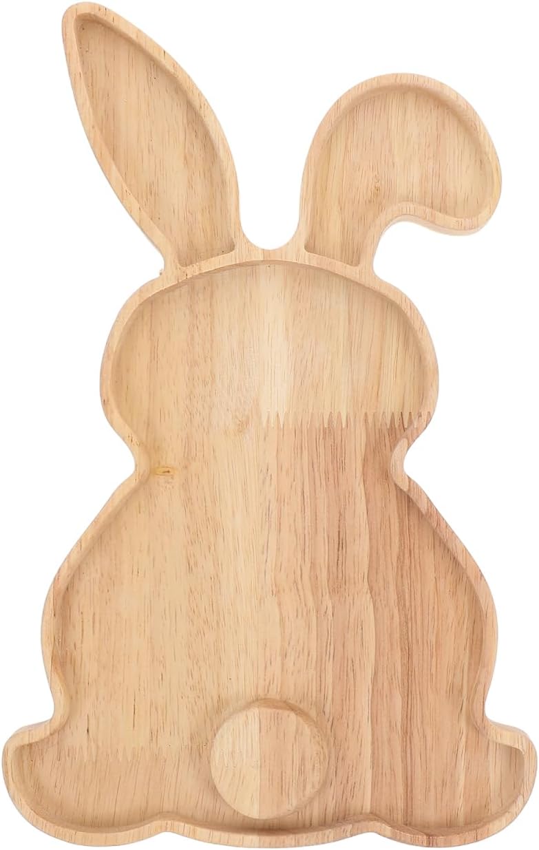 DEARMAMY Rabbit Shaped Charcuterie Board Wood Bunny Cutting Board Cheese Board Serving Board Platter Dessert Serving Tray Holiday Salad Dish Fruit Plate - Image 1