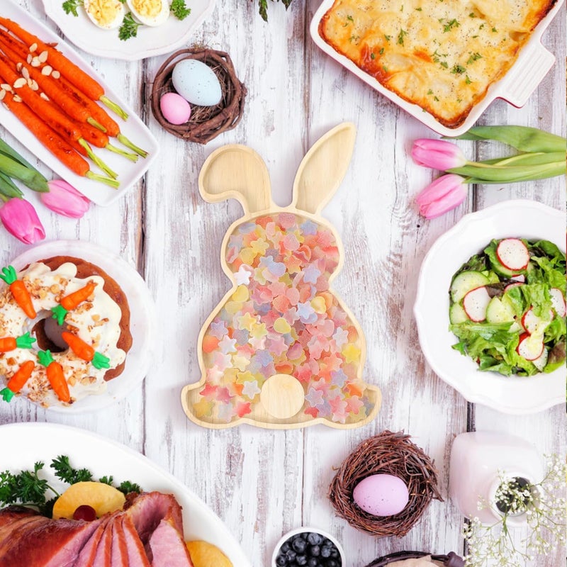 DEARMAMY Rabbit Shaped Charcuterie Board Wood Bunny Cutting Board Cheese Board Serving Board Platter Dessert Serving Tray Holiday Salad Dish Fruit Plate - Image 3