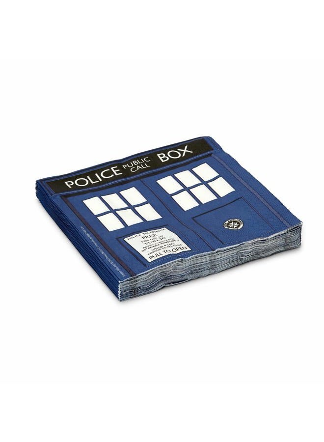 Underground Toys Doctor Who TARDIS Paper Napkins - 20-Piece 6.5" Party Napkin Set - Tardis Police Call Box Door - Themed Tableware Party Decoration - Space & Time Travel Birthday Party Supplies - For Kids, Teen, Fans - Image 5