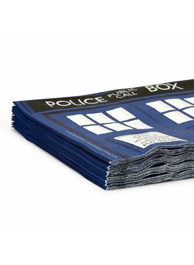 Underground Toys Doctor Who TARDIS Paper Napkins - 20-Piece 6.5" Party Napkin Set - Tardis Police Call Box Door - Themed Tableware Party Decoration - Space & Time Travel Birthday Party Supplies - For Kids, Teen, Fans - Image 3