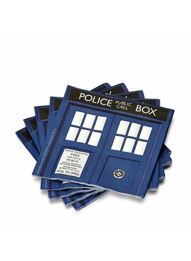 Underground Toys Doctor Who TARDIS Paper Napkins - 20-Piece 6.5" Party Napkin Set - Tardis Police Call Box Door - Themed Tableware Party Decoration - Space & Time Travel Birthday Party Supplies - For Kids, Teen, Fans - Image 1