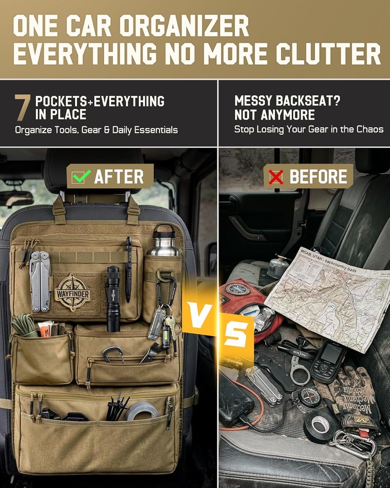 Pitozer All in One Car Seat Back Organizer, Heavy Duty Molle Panel Seat Back protector with Multiple Pockets Storage for Tools, Camping, Travel, Fit Most Car SUV Trucks Jeeps Pickups - Image 4