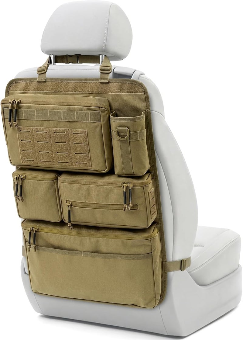 Pitozer All in One Car Seat Back Organizer, Heavy Duty Molle Panel Seat Back protector with Multiple Pockets Storage for Tools, Camping, Travel, Fit Most Car SUV Trucks Jeeps Pickups - Image 1