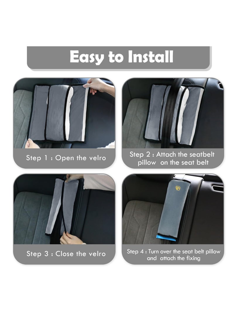 Digipace - Car Seat Belt Pillow Soft Car Headrest Neck Support Headrest Seat Belt Pillow Cover Suitable for Children Babies Adults Gray - Image 1