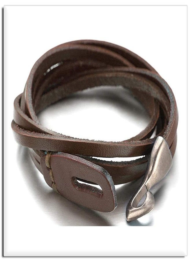 Xusamss Punk Rock Metal Easy Hook Wristband Leather Cuff Bracelet,7.5" wrist - Image 3