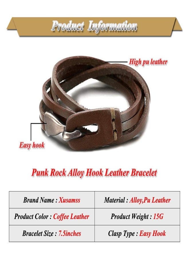 Xusamss Punk Rock Metal Easy Hook Wristband Leather Cuff Bracelet,7.5" wrist - Image 2