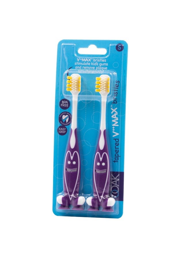 Ooak Kids Toothbrush, Tapered V++Max Bristles, Happy Face 2 Pack - Purple - Image 3