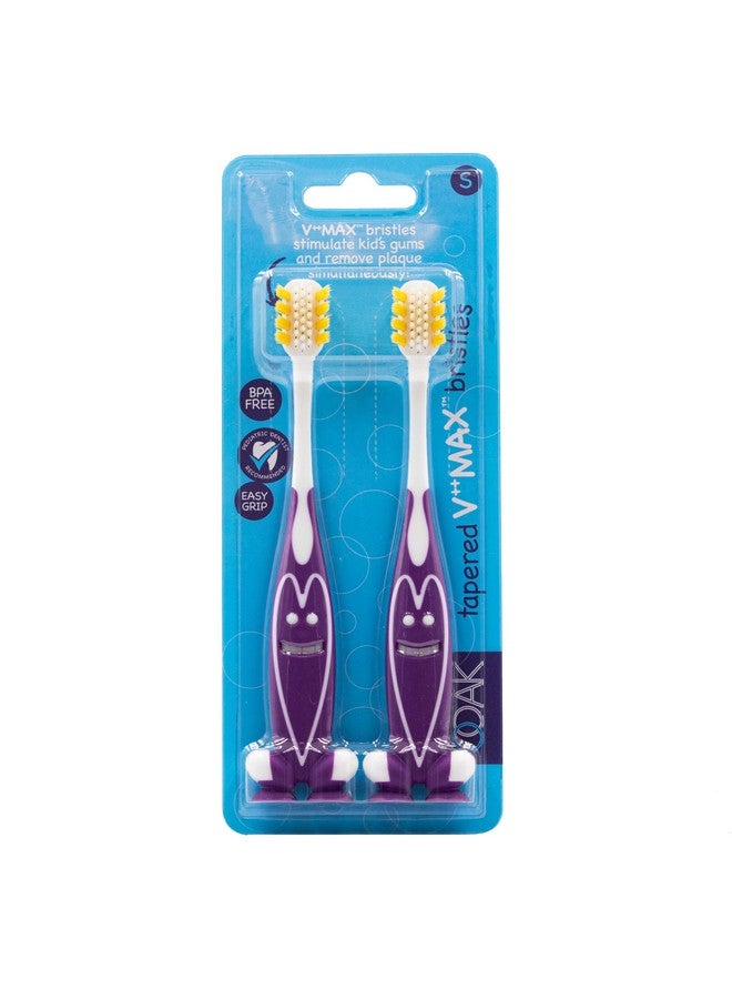 Ooak Kids Toothbrush, Tapered V++Max Bristles, Happy Face 2 Pack - Purple - Image 1