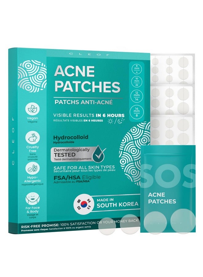 Cleof Hydrocolloid Pimple Patches (Made in Korea) FSA/HSA Eligible, Vegan, Hypoallergenic, Cruelty-Free | Acne Stickers, Overnight Treatment - for Zits, Spots, Pimples, Whiteheads (46 Count, Mixed Sizes) - Image 1