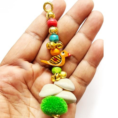 Adikala Kaudi Shells, Wooden Parrot and ghungroo with Pompom Tassels for Saree Pallu, Designer Dress, Lehenga, Suits, Blouses, Bags, DIY Art and Craft (10, Multi Color) - Image 4