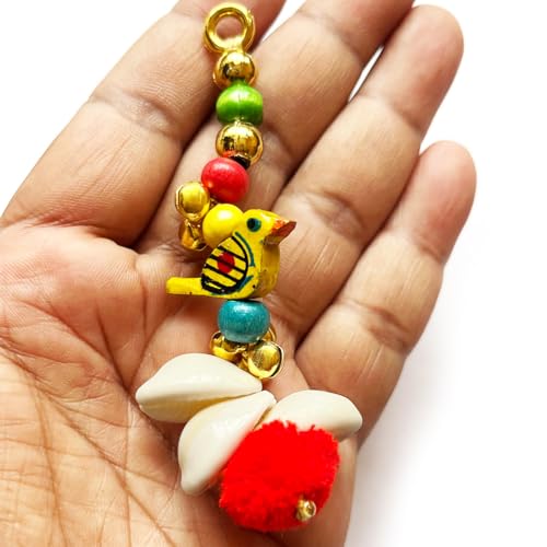 Adikala Kaudi Shells, Wooden Parrot and ghungroo with Pompom Tassels for Saree Pallu, Designer Dress, Lehenga, Suits, Blouses, Bags, DIY Art and Craft (10, Multi Color) - Image 2