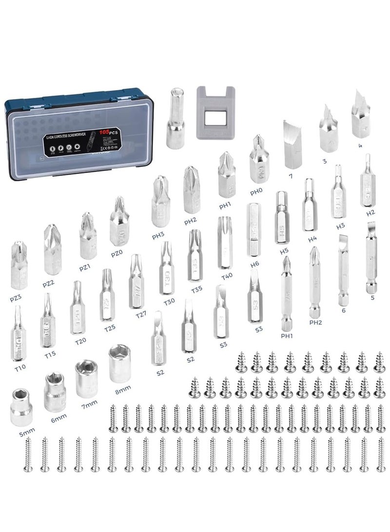 105 pcs Cordless Electric Screwdriver Set With LED 4 Switch Torques 37 Bits  Storage Case 1300mAh Rechargeable Battery Portable Utility Tool For Repairing Woodwork DIY Projects And More - Image 5