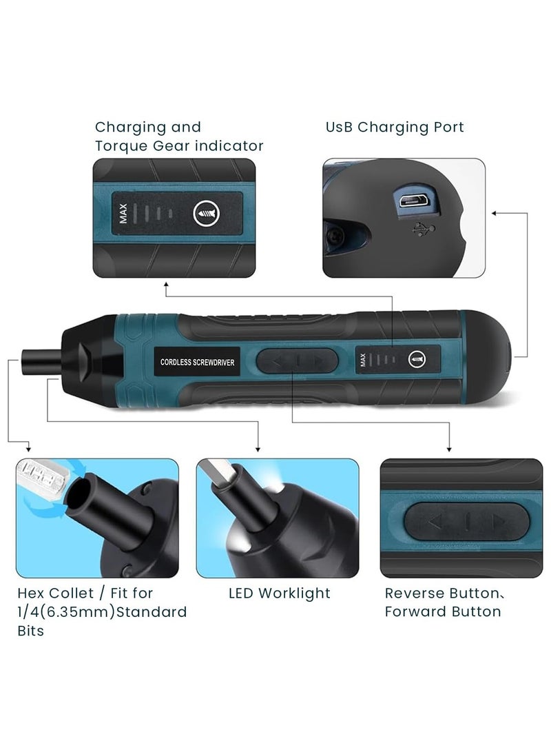 105 pcs Cordless Electric Screwdriver Set With LED 4 Switch Torques 37 Bits  Storage Case 1300mAh Rechargeable Battery Portable Utility Tool For Repairing Woodwork DIY Projects And More - Image 3