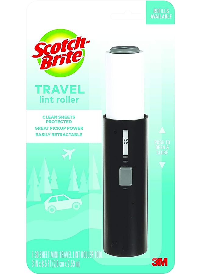 PROMASS Mini Travel Lint Roller Retractable, 30 sheets, Ideal for cleaning dust, hair, from Clothes and Fabric, 1 lint roller/pack  - Image 1