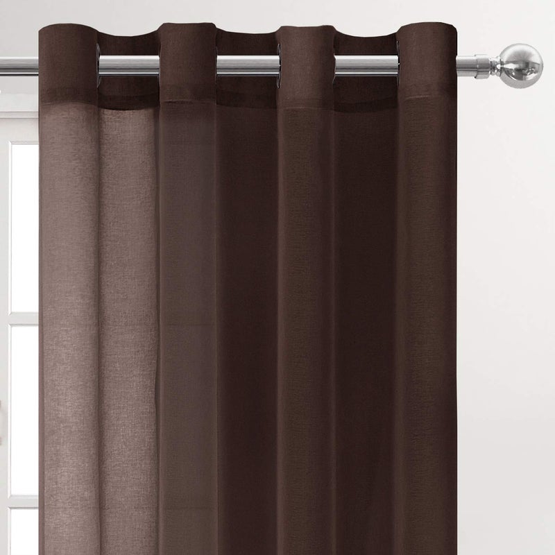 DWCN Brown Sheer Curtains for Living Room Bedroom - Faux Linen Look Voile Drapes Grommet Top Window Curtain Panel 52 x 84 Inch Long, Set of 2 Panels - Image 5