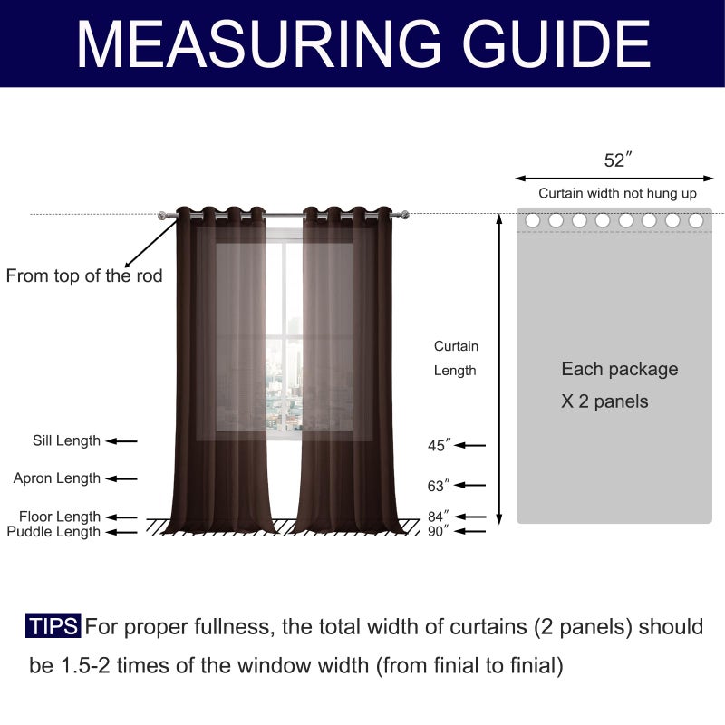 DWCN Brown Sheer Curtains for Living Room Bedroom - Faux Linen Look Voile Drapes Grommet Top Window Curtain Panel 52 x 84 Inch Long, Set of 2 Panels - Image 4