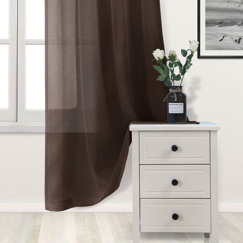DWCN Brown Sheer Curtains for Living Room Bedroom - Faux Linen Look Voile Drapes Grommet Top Window Curtain Panel 52 x 84 Inch Long, Set of 2 Panels - Image 2
