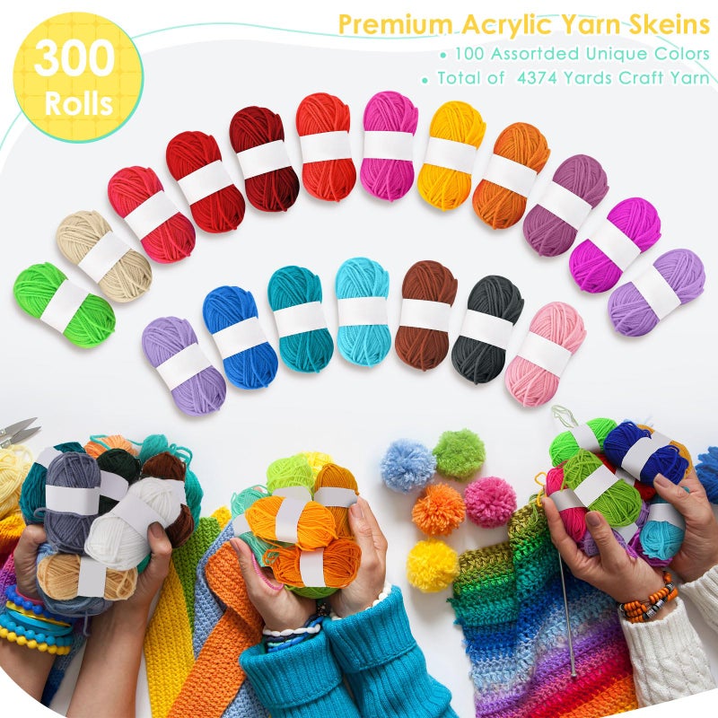 Nuogo 300 Rolls Yarn Bulk for Crocheting Assorted Colors Yarn Skeins 43.73 Yards Each Rolls Knitting Acrylic Mini Soft Bundle for Small Projects Crocheters Beginners and Adults (Multi Colors) - Image 2