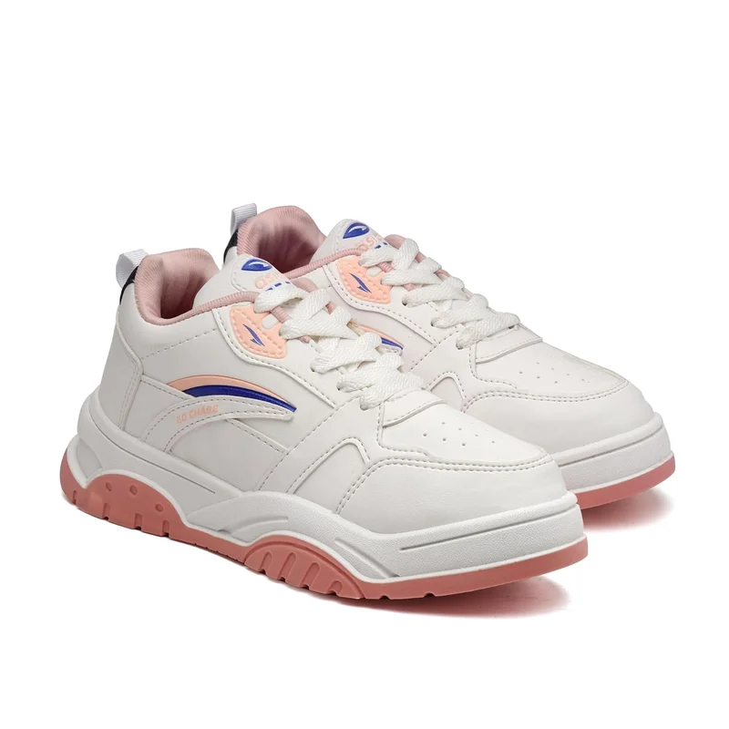 Asian Stylish White Baby Pink Sneakers for Women and Girls