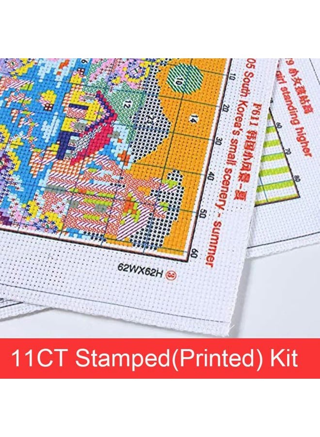Stitchmelody Stamped Cross Stitch Kits,11CT Printed Pattern DMC Embroidery Set,DIY Kit-4 Cats in The Cups 37cm×17cm - Image 2