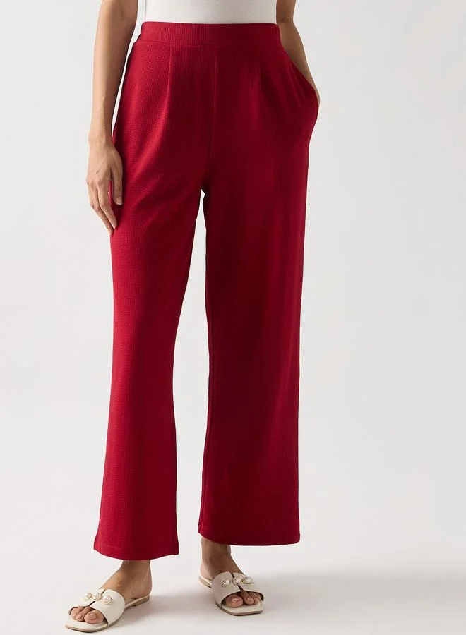 Femmella Red Cotton Knit Straight Fit Pants