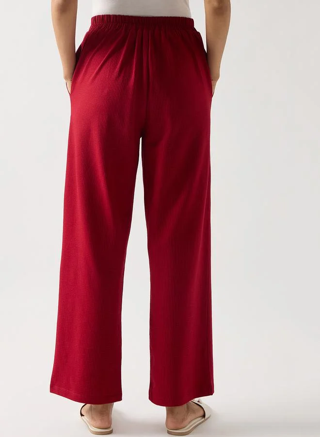 Femmella Red Cotton Knit Straight Fit Pants