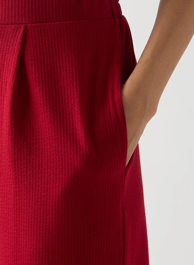 Femmella Red Cotton Knit Straight Fit Pants