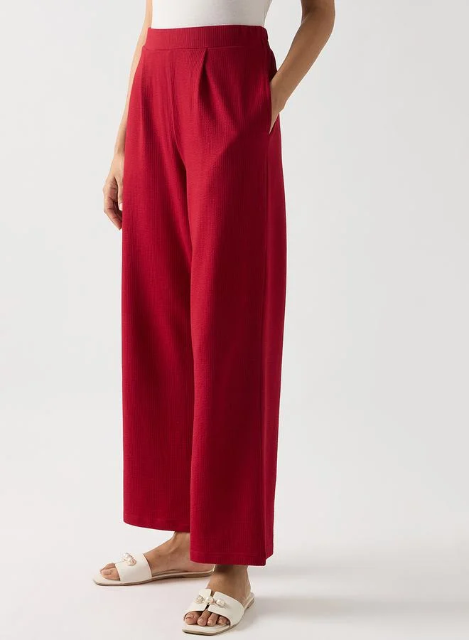 Femmella Red Cotton Knit Straight Fit Pants